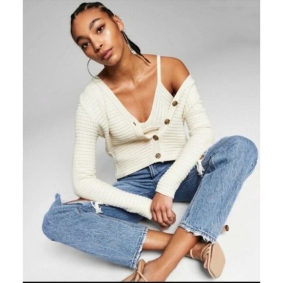 New 2 Pc Hippie 60s Style Textured Halter Sweater And Cardigan Size 14W/16W - Picture 1 of 9